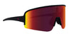 Cadence black wraparound polarized sunglasses with red-orange lenses.