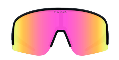 FLL SND black sports polarized sunglasses with pink to yellow gradient lens.
