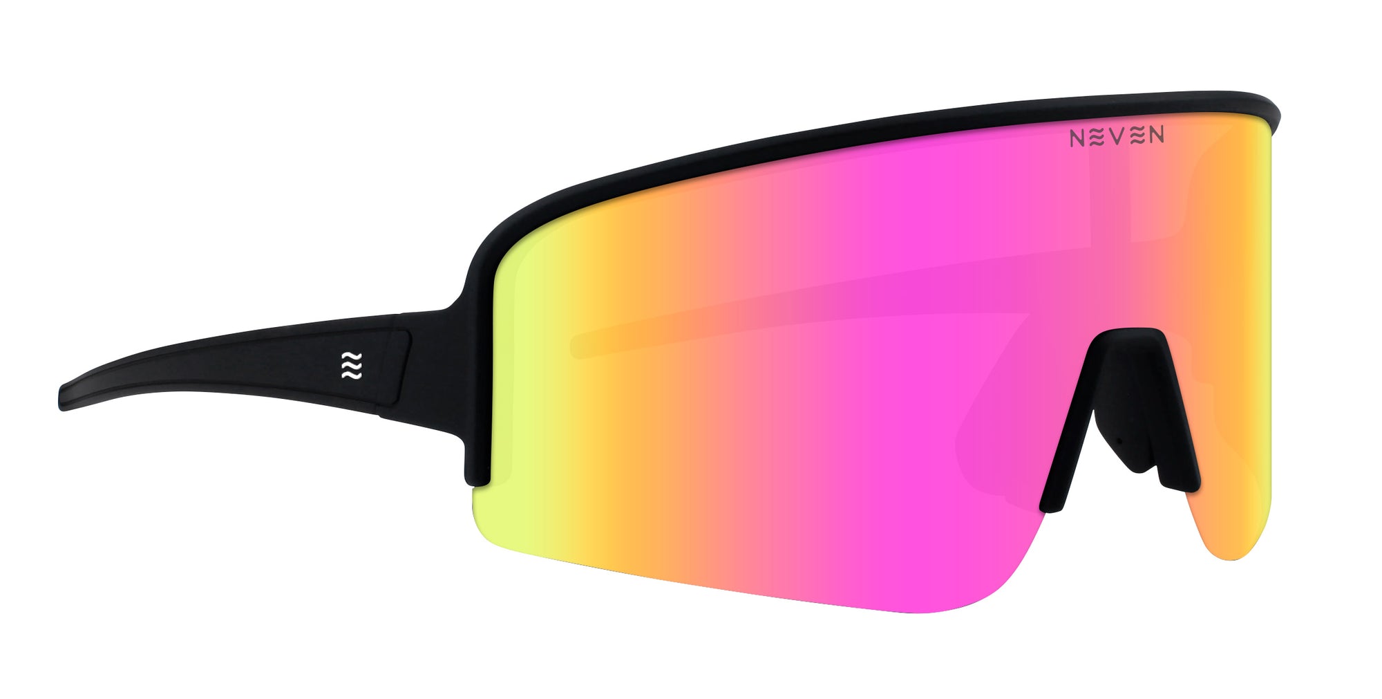 FLL SND black sports polarized sunglasses with pink to yellow gradient lens.