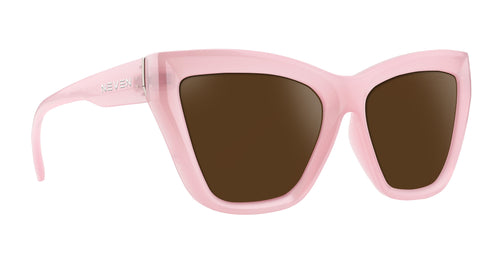 Eclipse pink cat-eye prescription glasses with brown lenses .