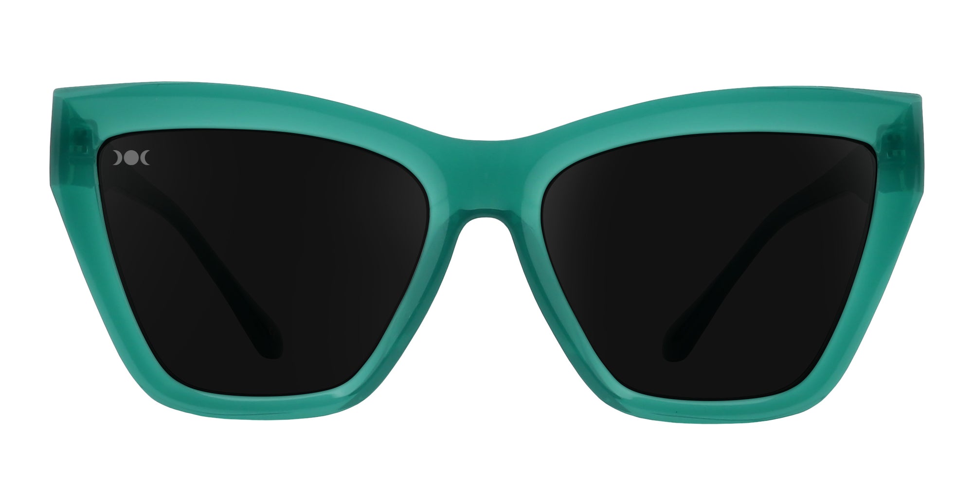 Teal cat-eye polarized sunglasses with black lenses .