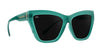 Teal cat-eye polarized sunglasses with black lenses .
