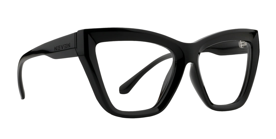 Nocturnal cat-eye sunglasses in glossy black frame with clear lenses