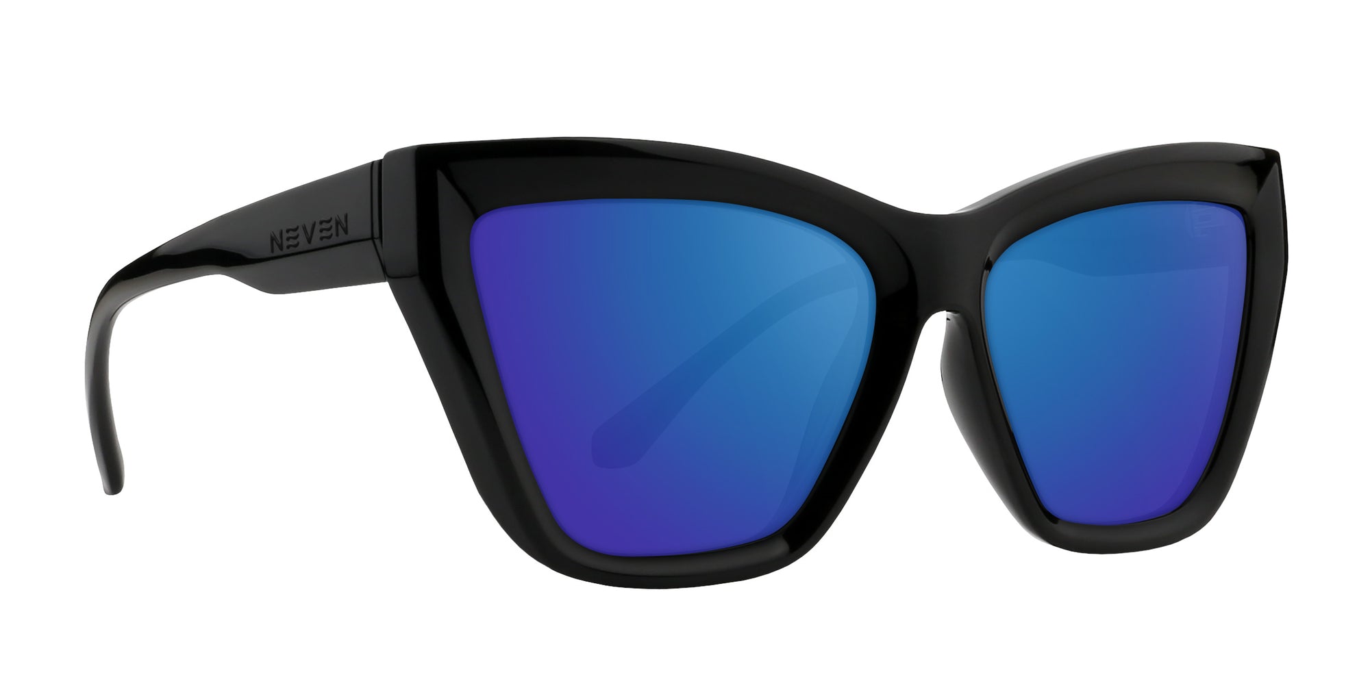 Nocturnal Black Cat-eye prescription glasses with blue lenses .