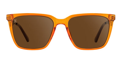 Extracted pair name: Java Extracted frame shape: square Formatted alt text: Java orange translucent square polarized sunglasses from Neven Eyewear.