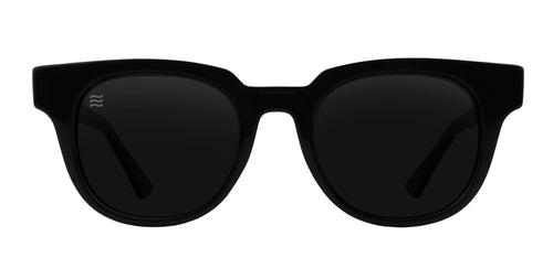 Front view of black sunglasses with polarized lenses.