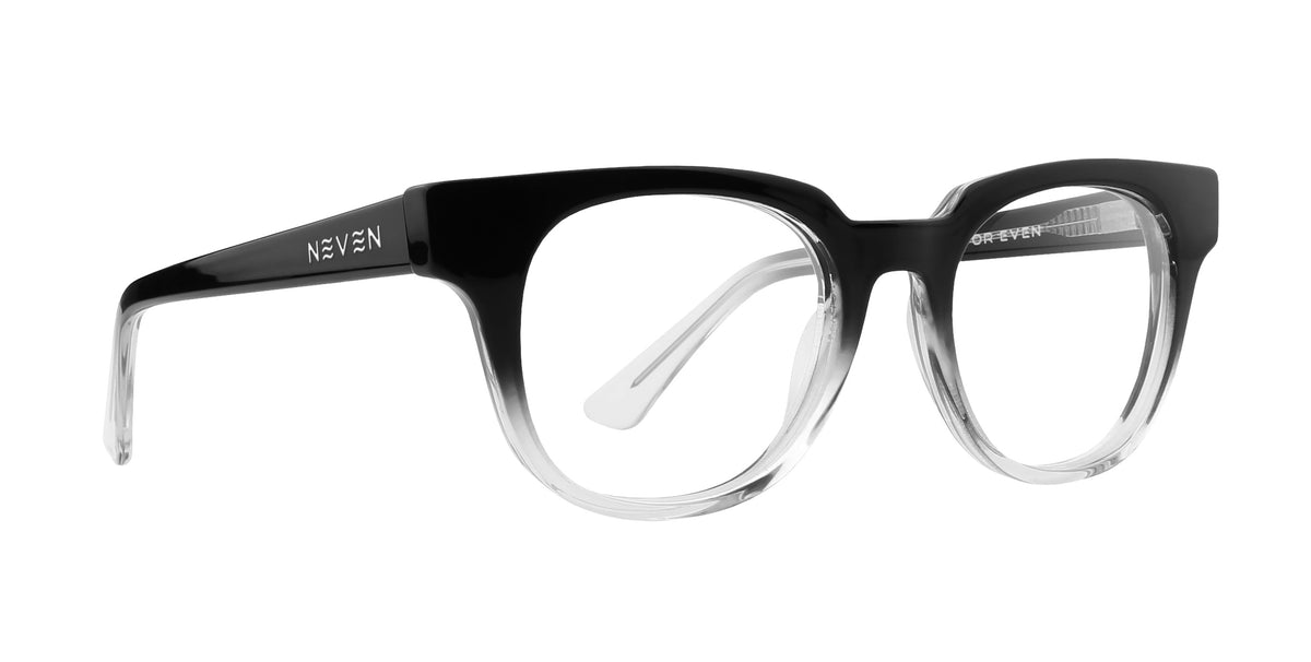 Fang black/clear gradient rectangular prescription glasses from Neven Eyewear.