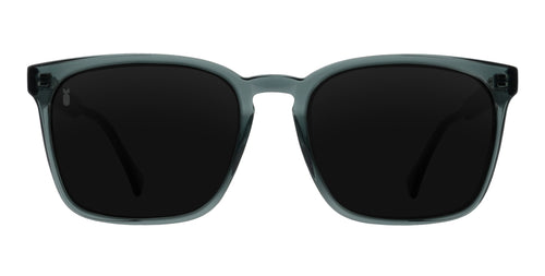 Front view of Lenny polarized sunglasses in transparent gray with black lenses.