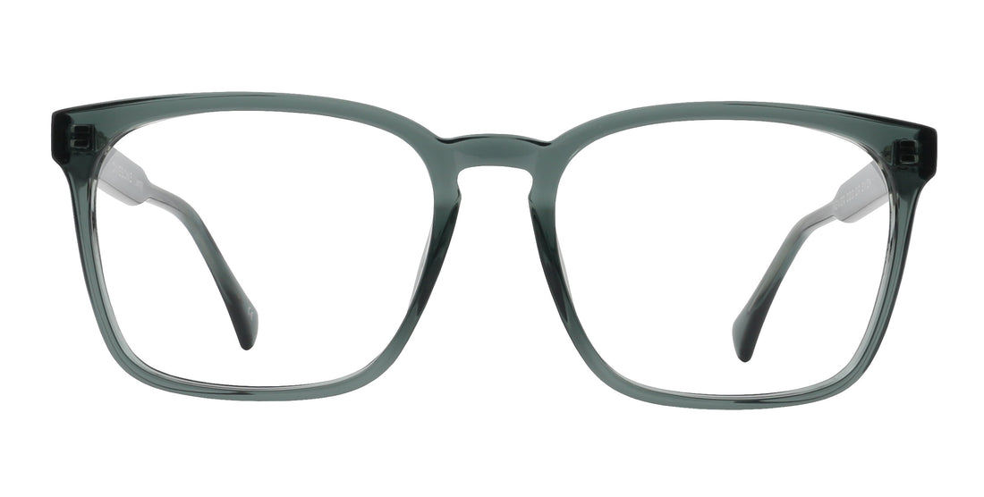 Front view of Lenny rectangular glasses showcasing dark translucent frames on a white background