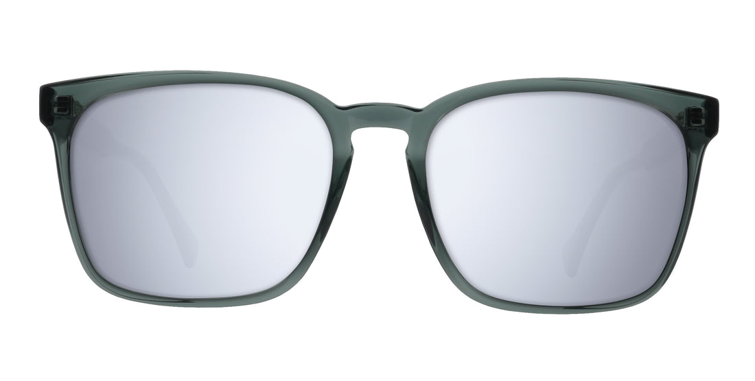 Front view of Lenny prescription sunglasses showcasing a rectangular transparent blue frame with light lenses on white background