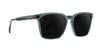 Lenny polarized sunglasses in clear rectangle frame with black lenses.