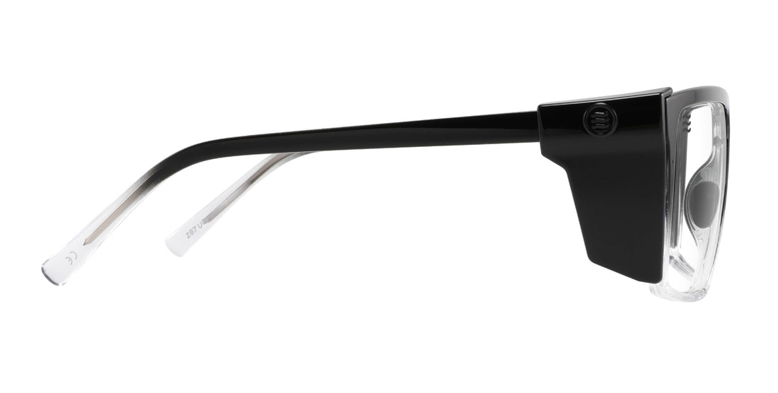 Side view of Colorado Bulldog XL Z87+ safety eyewear showcasing black frames and clear protective lens with white background
