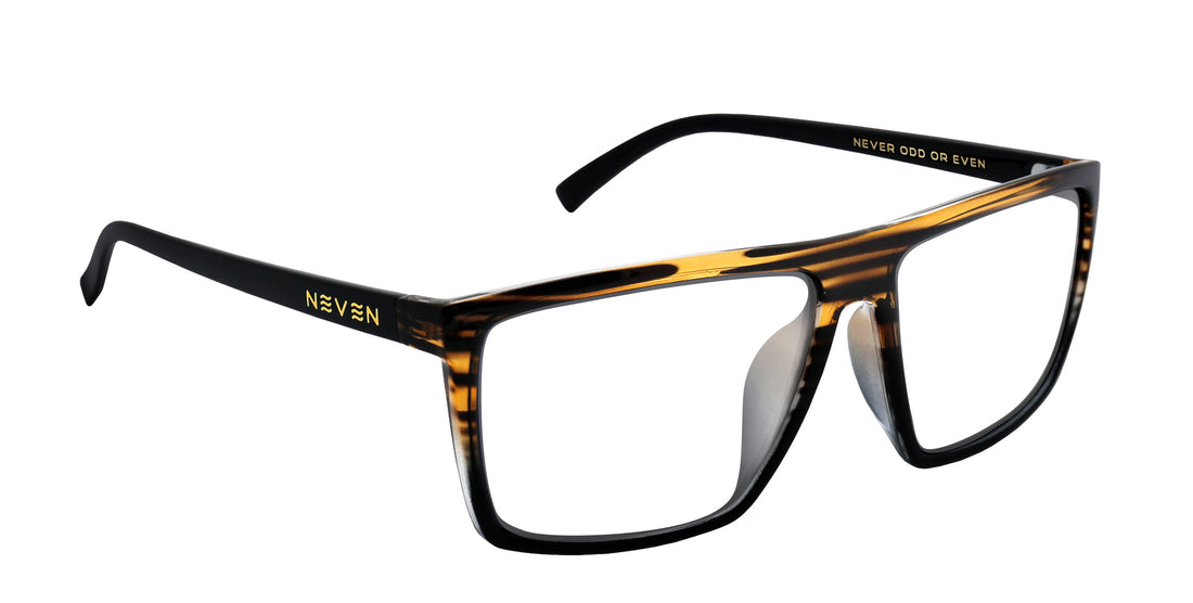 Close-up three-quarter of Asbury XL Rx glasses showing glossy oversized tortoiseshell frame and clear lenses on white