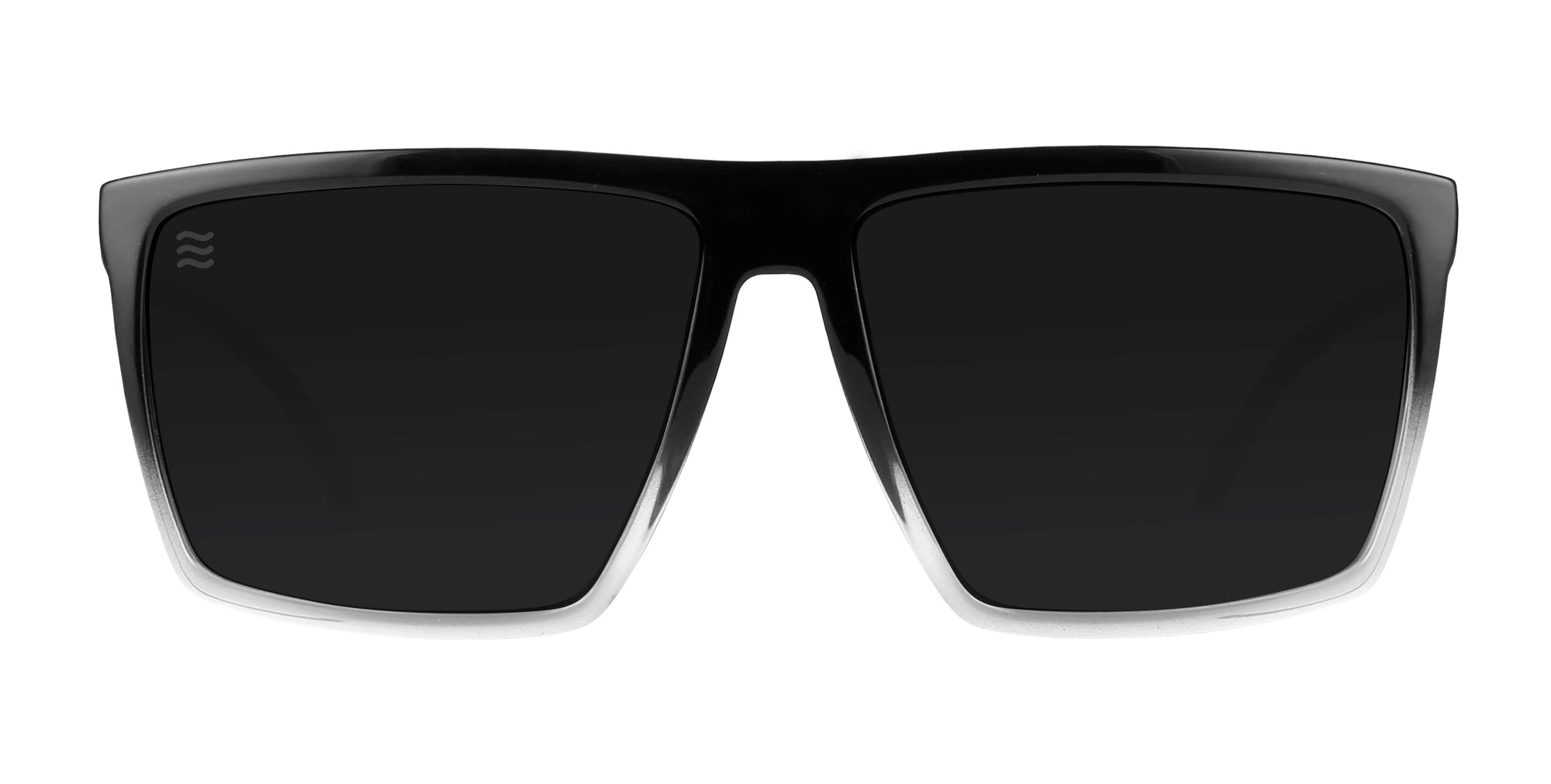 Front view of Colorado Bulldog XL sunglasses showing rectangular black to clear acetate frame and polarized dark lenses on white background