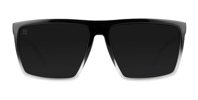 Three-quarter front view of Colorado Bulldog XL rectangular sunglasses with black-to-clear frame, dark lenses, and Neven logo