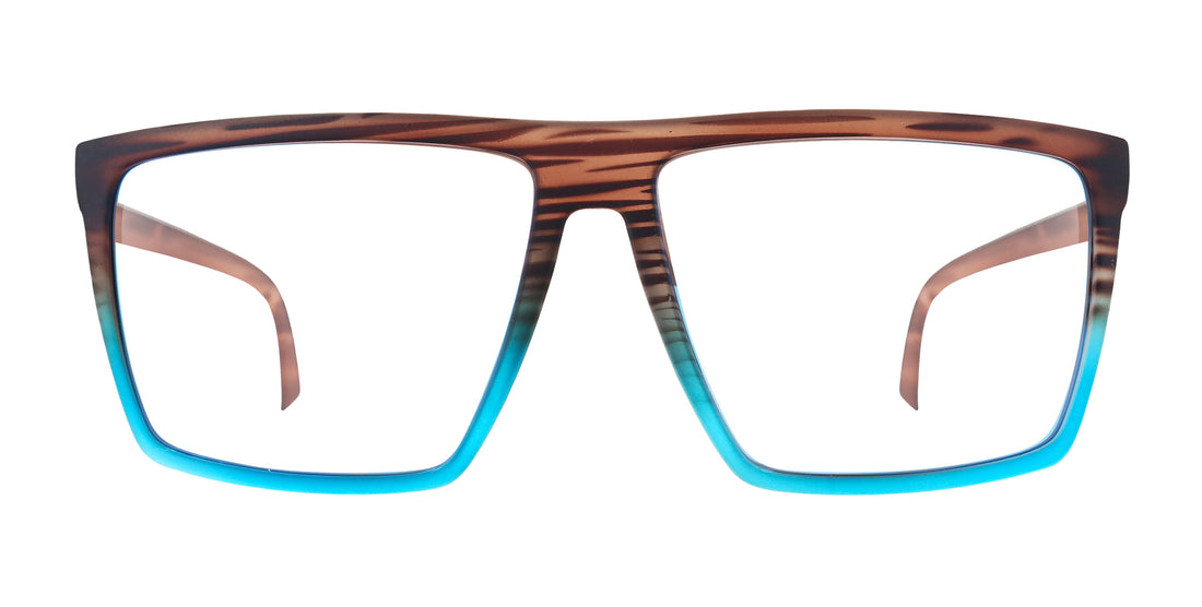 Melby XL brown & blue rectangular prescription glasses from Neven Eyewear.