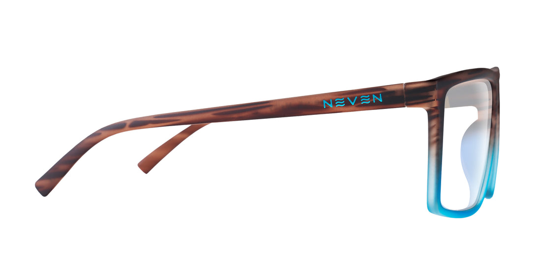 Melby XL brown & blue rectangular prescription glasses from Neven Eyewear.