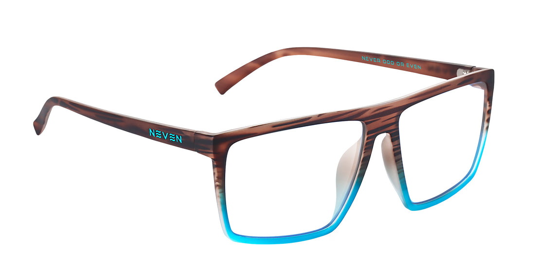 Melby XL brown & blue rectangular prescription glasses from Neven Eyewear.