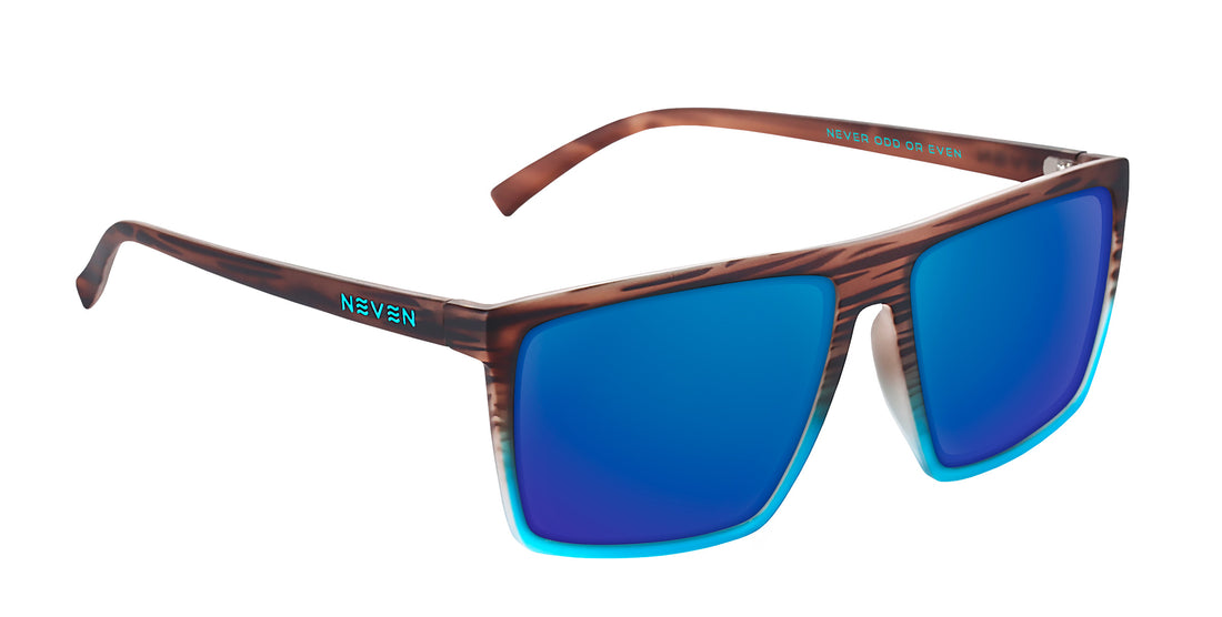 Melby XL brown & blue rectangular prescription glasses from Neven Eyewear.