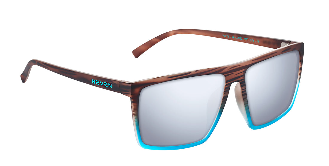 Melby XL brown & blue rectangular prescription glasses from Neven Eyewear.