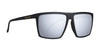 Black sunglasses with reflective lenses on a white background