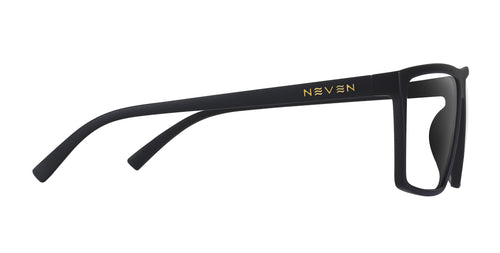 Black glasses with 'Neven' branding on a white background
