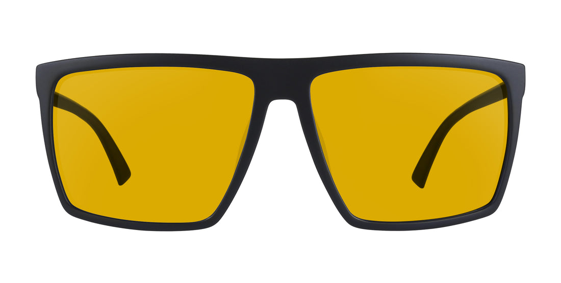 Front view of Norton prescription sunglasses showcasing a black rectangular frame and yellow lenses on a white background