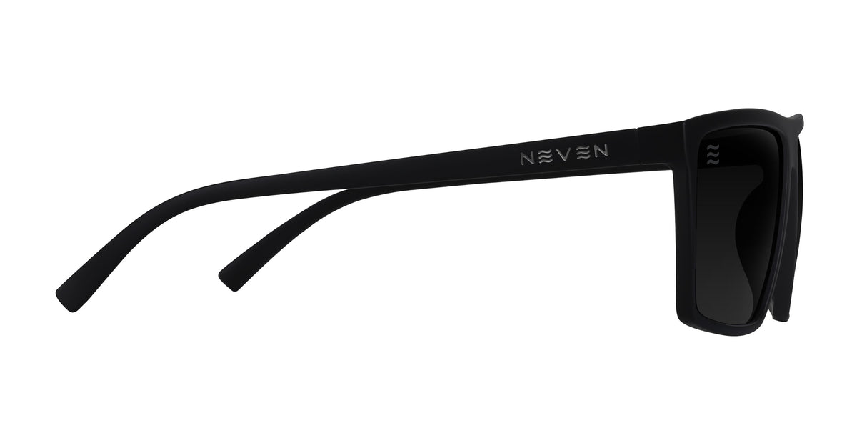 Pair Name: NYC XL Frame Shape: rectangular Formatted alt text: NYC XL Black rectangular polarized sunglasses from Neven Eyewear.