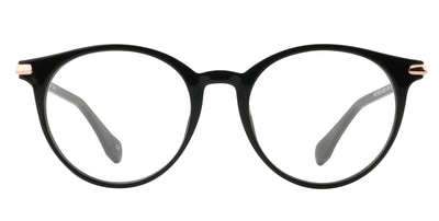 Jules eyeglasses with black frame and rose gold accents and clear lenses
