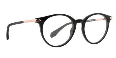 Jules eyeglasses with black frame and rose gold accents and clear lenses
