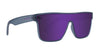 Gray sunglasses with purple lenses .