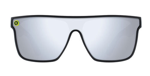 Front view of CJ Black Visor Polarized Sunglasses with silver lenses.