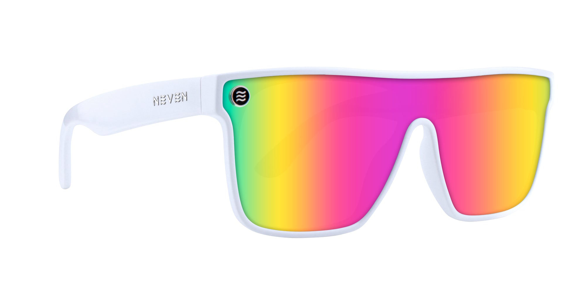 Muse White Oval polarized sunglasses with multi-colored lenses.