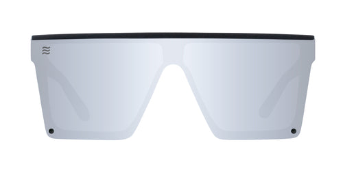 Cr Chromium Flat Top polarized sunglasses with a matte black frame and silver lenses.