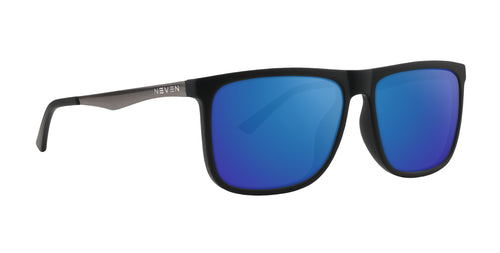 Blueprint black rectangular prescription glasses with blue lenses.
