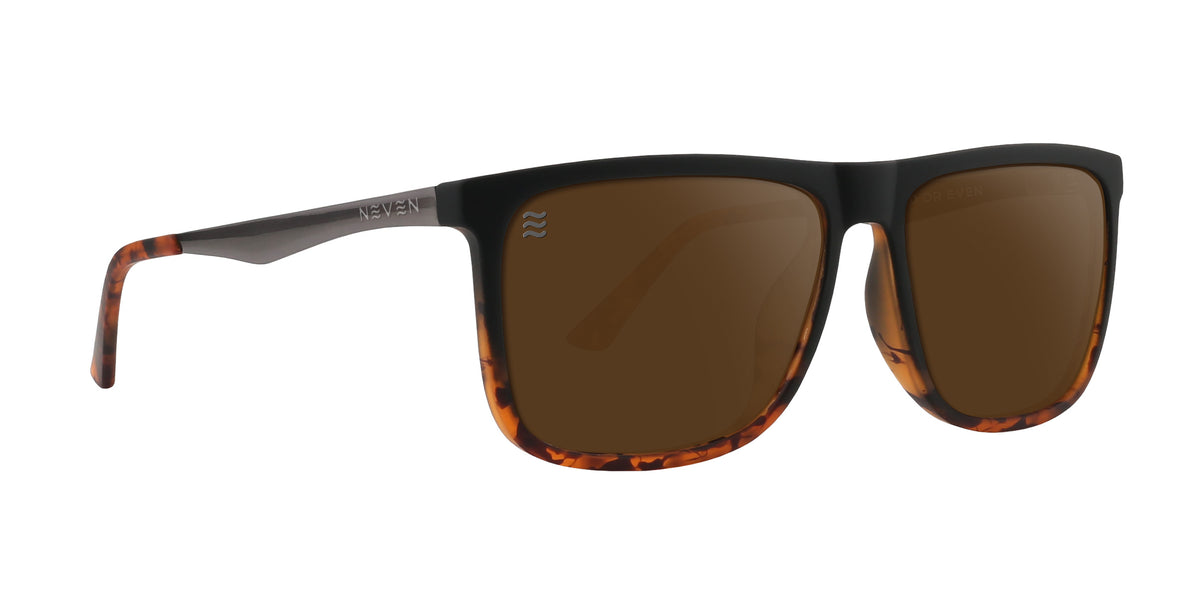 Repeater Tortoiseshell/Black Rectangle polarized sunglasses from Neven Eyewear.