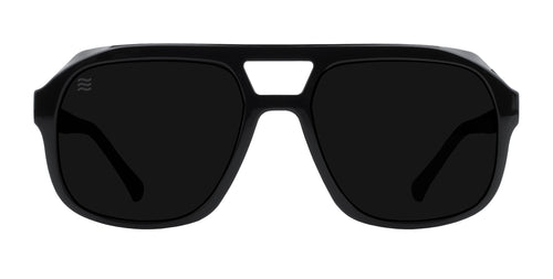 Black sunglasses with large lenses, front view.