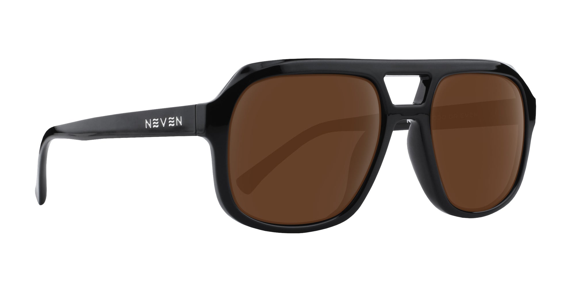 Gaia Black Geometric prescription glasses with brown lenses and a rimmed frame. 