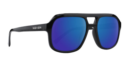 Gaia Black Geometric prescription glasses with blue lenses