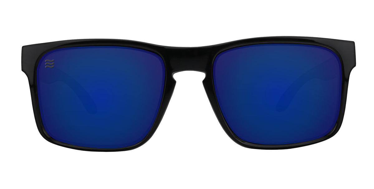 Blue Steel XL sunglasses with polarized blue lenses and black frame.