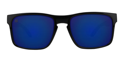 Blue Steel XL Square polarized sunglasses with glossy black frame and blue lenses.