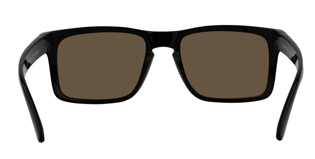 Front view of Blue Steel XL sunglasses showing glossy black oversized rectangular frame and blue polarized lenses