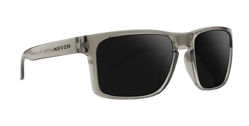 Gray rectangular eyeglasses with Neven branding on the side and clear lenses