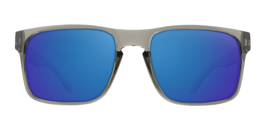 Front view of Breakers XL sunglasses with glossy gray squared frame and blue mirrored prescription lenses on white background