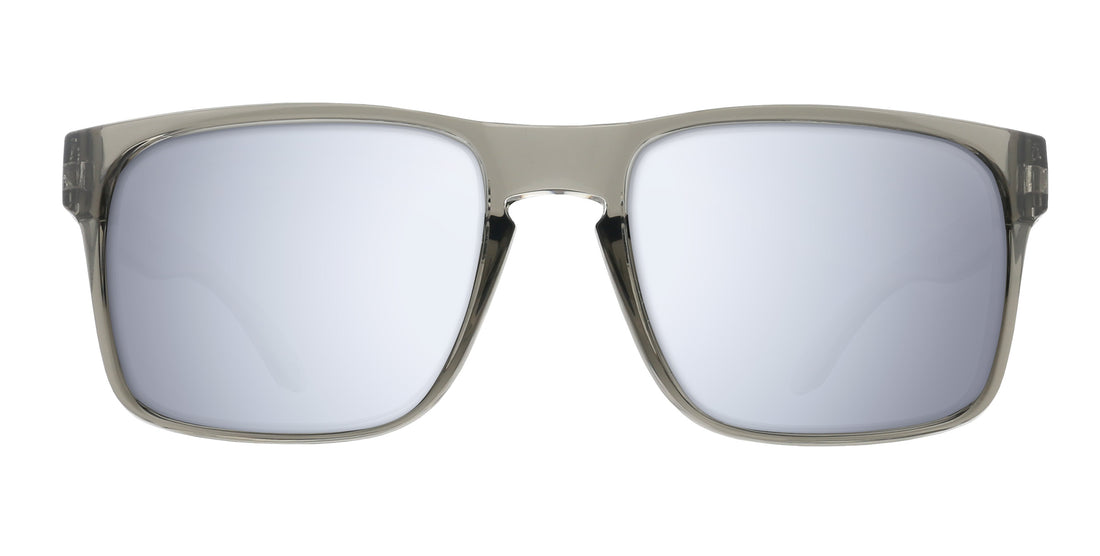 Front close-up of Breakers XL prescription sunglasses with squared glossy gray frame and silver mirrored lenses