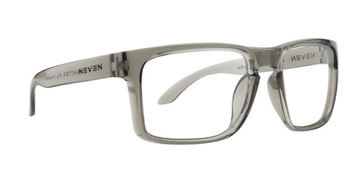 Gray rectangular eyeglasses with Neven branding on the side and clear lenses
