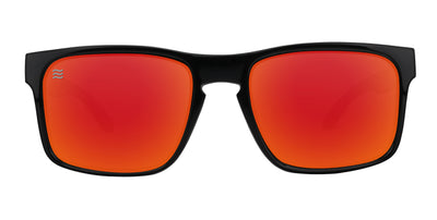 Mattex XL sunglasses with a glossy black frame and bold red mirrored lenses.