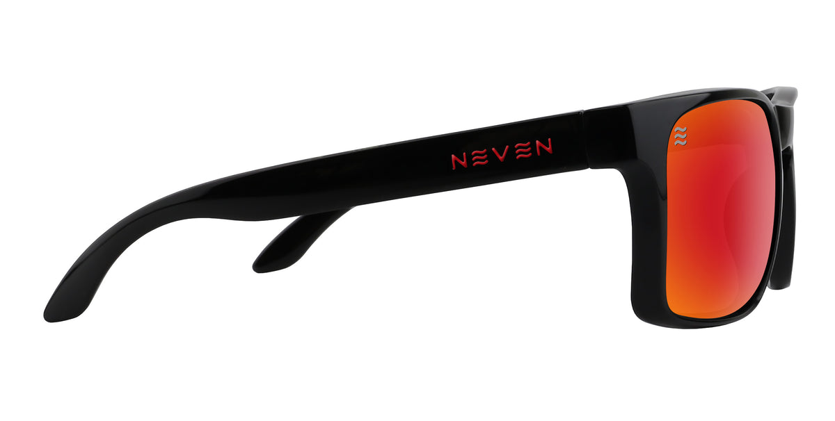 John Wayne XL red-orange rectangle polarized sunglasses from Neven Eyewear Pair name: John Wayne XL Frame shape: rectangle.