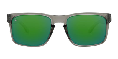 Stormy sunglasses with green polarized lenses and gray frames.