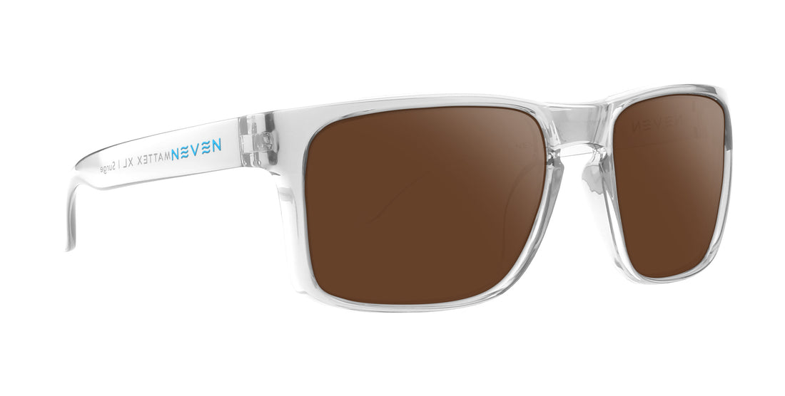 Surge clear rectangular prescription glasses with brown lenses .